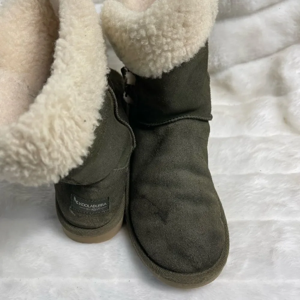 Kookaburra by Ugg suede olive green short boots with shearling and faux …